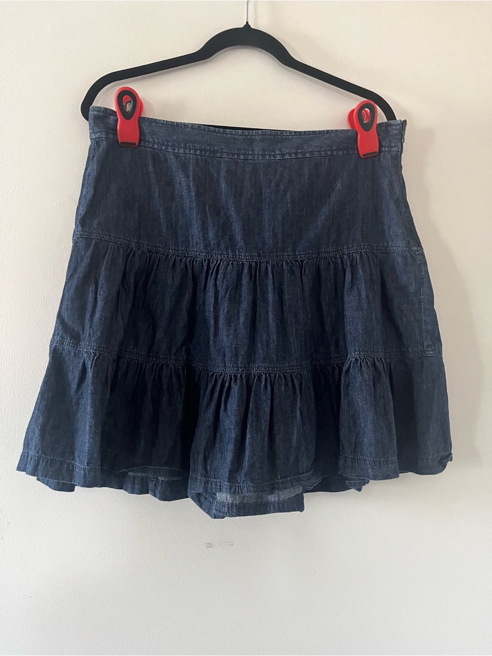 Vintage LOFT 100% Cotton Denim Tiered Mini Skirt 8 Coastal Western Cottagecore